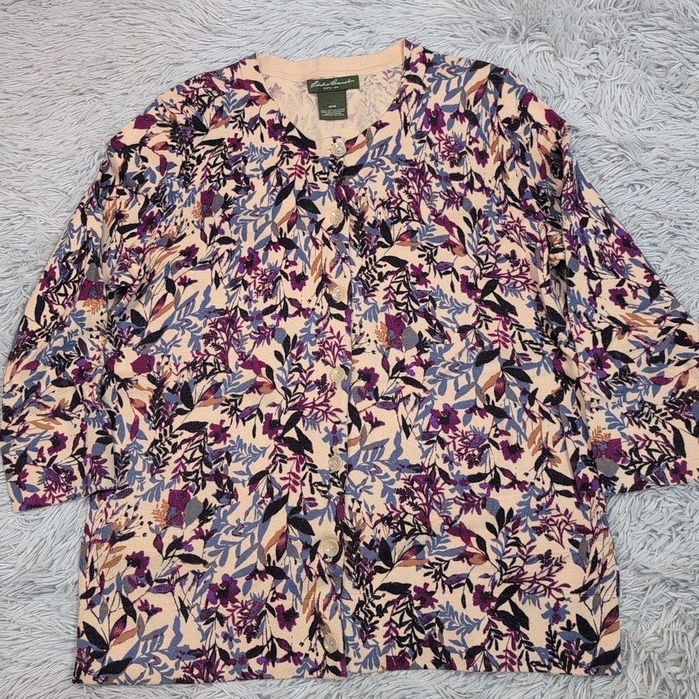 Eddie Bauer Shirt Womens M Floral Multicolor Button Up Casual Comfort Soft
